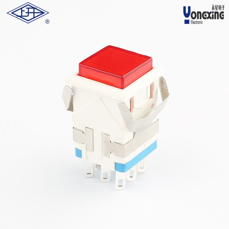 KD2雙極自鎖帶燈面發(fā)光紅色方形按鈕開關(guān)KD2-A21L2D-WR-R