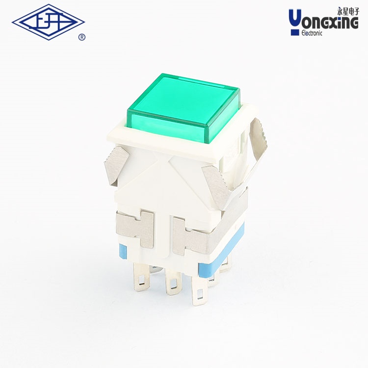 KD2 方形雙刀無(wú)鎖帶燈面發(fā)光按鈕KD2-B22L12-WG-G