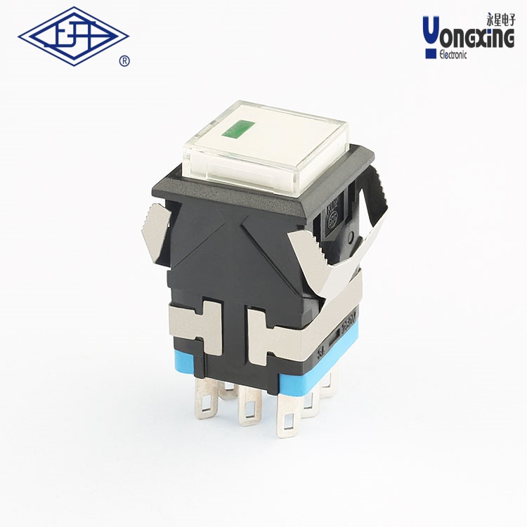 KD2 方形雙刀自鎖帶燈點(diǎn)發(fā)光按鈕KD2-A21L6D-BW-G